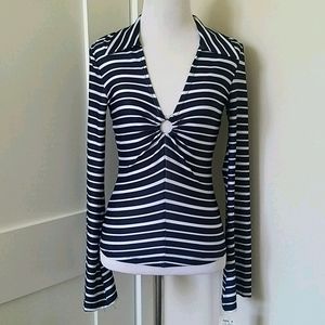 🤞NWT Anxiety Cafe Navy blue/white striped blouse S